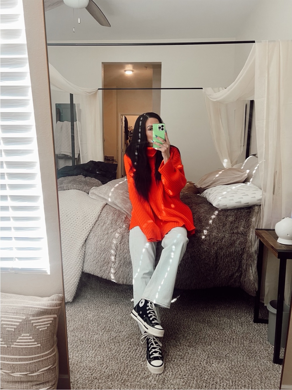 Storets Oversized Turtleneck Sweater Dress in red